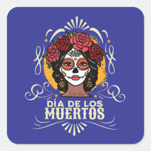 Adesivo Quadrado Día de los Muertos Catrina con Rosas