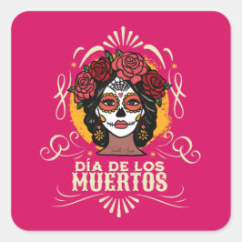 Adesivo Quadrado Día de los Muertos Catrina con Rosas