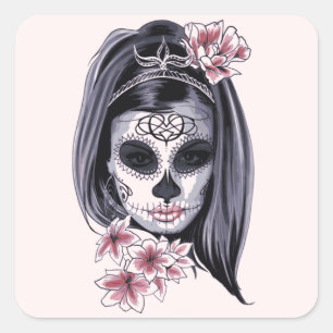 Adesivo Quadrado Dia De Los Muertos Da Catrina Morta Pintada