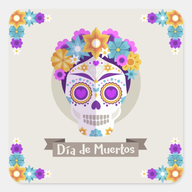 Adesivo Quadrado Dia de los Muertos das Férias Mortas (Frente)