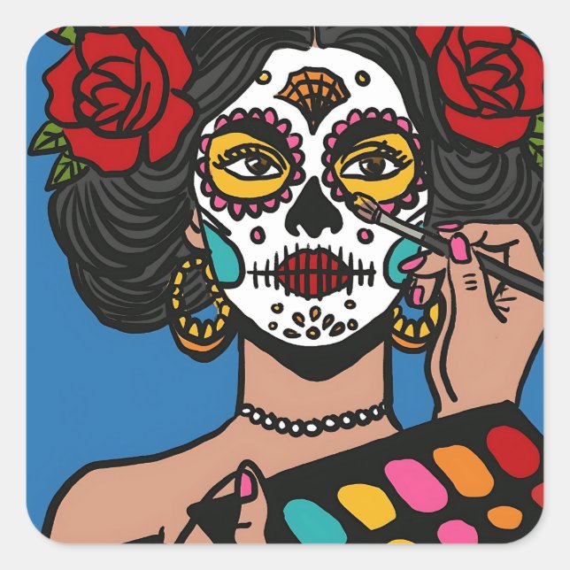 Adesivo Quadrado Dia de los Muertos - Desenho da Mão (Frente)