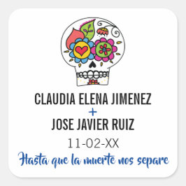 Adesivo Quadrado Dia de Los Muertos, Sticker de Casamento Quadrado