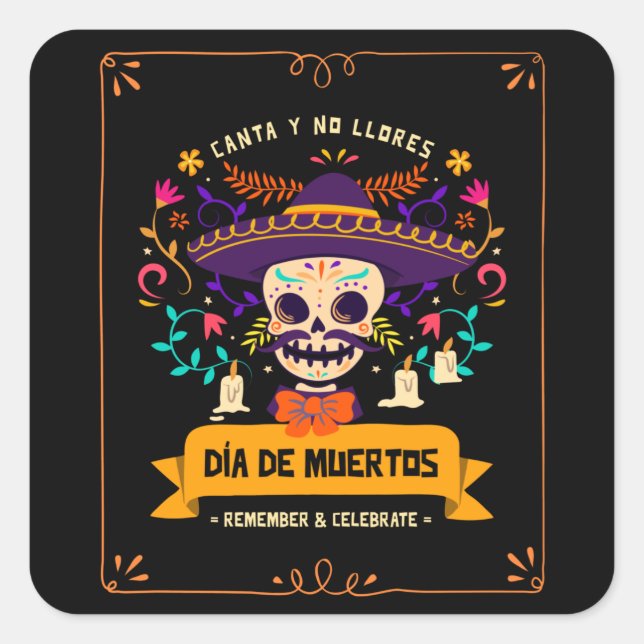 Adesivo Quadrado Dia de muertos - dia do crânio dos mortos (Frente)