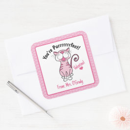 Adesivo Quadrado Dia de os namorados Cat Você é Professora Purrfect