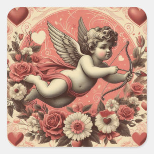 Adesivo Quadrado Dia de os namorados Clássico/Vintage/Cupido Retroa