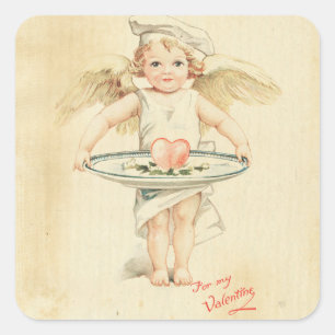 Adesivo Quadrado Dia de os namorados Cupido Vintage Angel Red Heart
