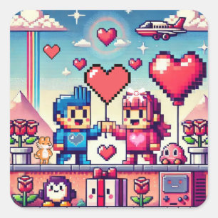 Adesivo Quadrado Dia de os namorados de 8 bits para jogador