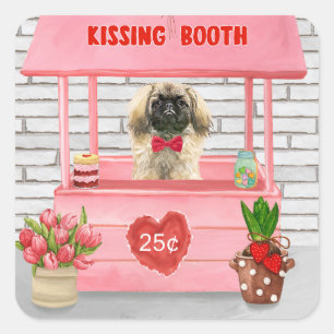 Adesivo Quadrado dia de os namorados de Cachorro Pekingês beijando 