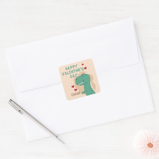Adesivo Quadrado Dia de os namorados Dinossaur Dino Sticker (Envelope)