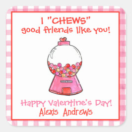 Adesivo Quadrado Dia de os namorados Gingham Gumballs, de cor rosa-