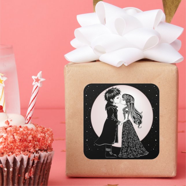 Adesivo Quadrado Dia de os namorados Gótico Beijo Gótico (Festa)