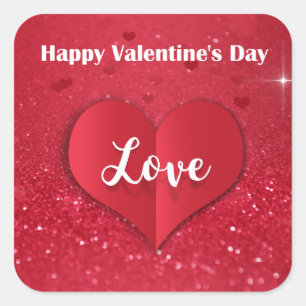Adesivo Quadrado Dia de os namorados Red Paper Heart Glitter - Stic