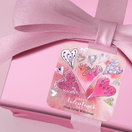 Adesivo Quadrado Dia de os namorados Romântico de Corações de Aquar