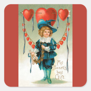 Adesivo Quadrado Dia de os namorados Vintage, Garoto Vitoriano com