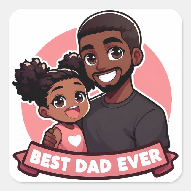 Adesivo Quadrado Dia de os pais - Um pai negro e sua filha (Frente)
