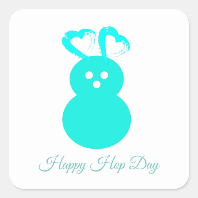 Adesivo Quadrado Dia de Salto Feliz do Coração do Coelho páscoa (Frente)