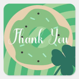 Adesivo Quadrado Dia de São Patrício Agradecimento Shamrock Donut F