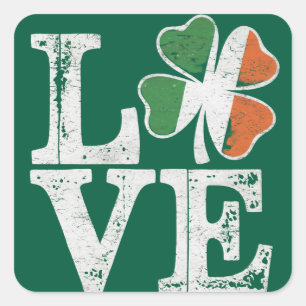 Adesivo Quadrado Dia de São Patrício Amor Sorte Trevo Verde Irlandê