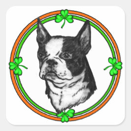 Adesivo Quadrado Dia de São Patrício de Boston Terrier
