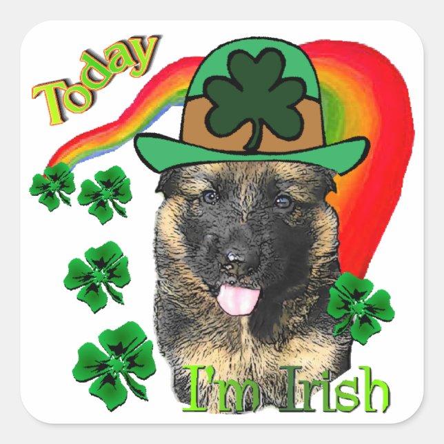 Adesivo Quadrado Dia de São Patrício german shepherd (Frente)