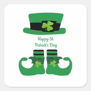 Adesivo Quadrado Dia de São Patrício, Irlandês, Leprechaun, Verde