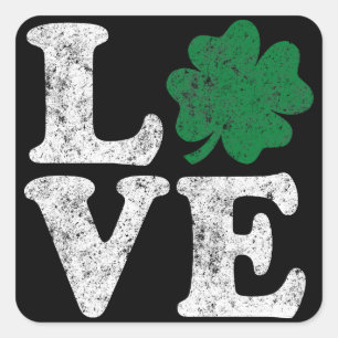 Adesivo Quadrado Dia de São Patrício LOVE Shamrock Irish