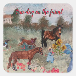 Adesivo Quadrado dia divertido na fazenda