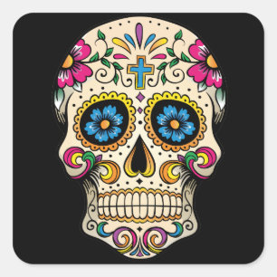 Adesivo Quadrado Dia do Crânio do Açúcar Morto com Cross Sticker
