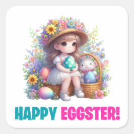 Adesivo Quadrado Dia do felz pascoa - Bebê bonito