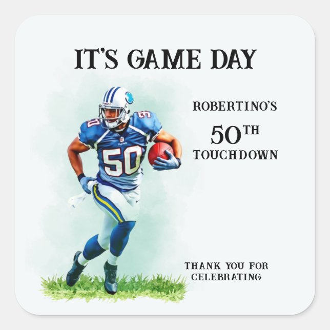 Adesivo Quadrado Dia do Jogo Correndo o 50º aniversário do futebol  (Frente)