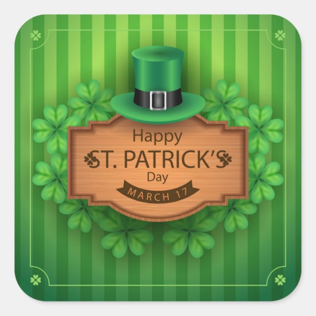 Adesivo Quadrado Dia do Patrick - Chapéu e Vestes (Frente)