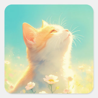 Adesivo Quadrado Dia do Sonho Acordado do Gato Laranja