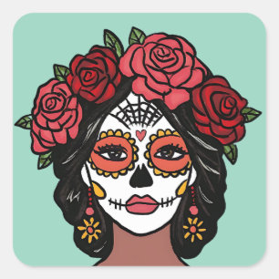 Adesivo Quadrado Dia dos Muertos da Catrina Morta