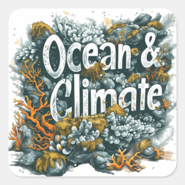 Adesivo Quadrado Dia dos Oceanos - Texto sobre Oceanos e Clima com  (Frente)