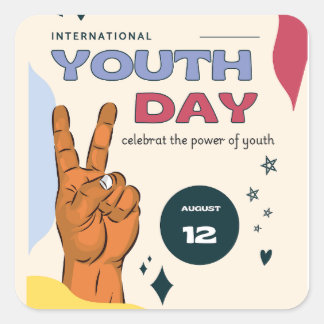 Adesivo Quadrado Dia internacional da juventude, 12 de agosto,