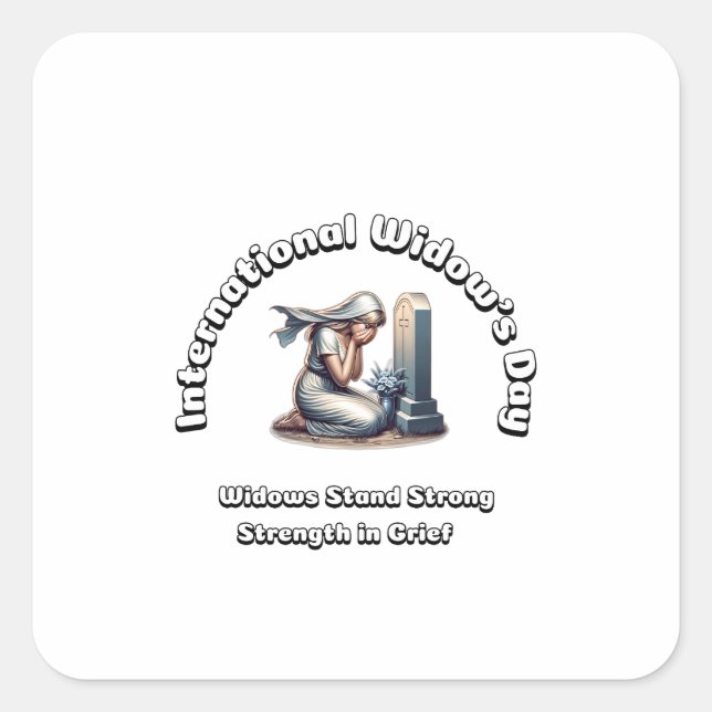 Adesivo Quadrado Dia Internacional da Viúva. Força na tristeza. (Frente)