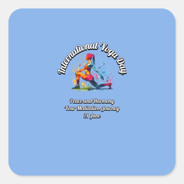 Adesivo Quadrado Dia Internacional de Yoga. 21 de junho (Frente)