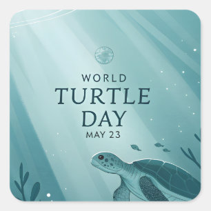 Adesivo Quadrado Dia Mundial da Tartaruga Arte de Tartaruga Marinha