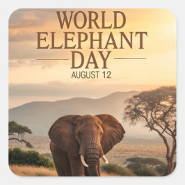 Adesivo Quadrado Dia Mundial do Elefante Arte da Savana Africana