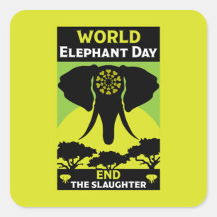 Adesivo Quadrado Dia Mundial do Elefante Sexta-feira 12 de agosto 