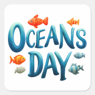 Adesivo Quadrado Dia Mundial dos Oceanos - Celebração do Dia dos Oc