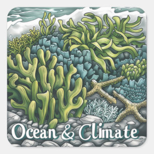 Adesivo Quadrado Dia Mundial dos Oceanos - Recifes de Coral e Clima