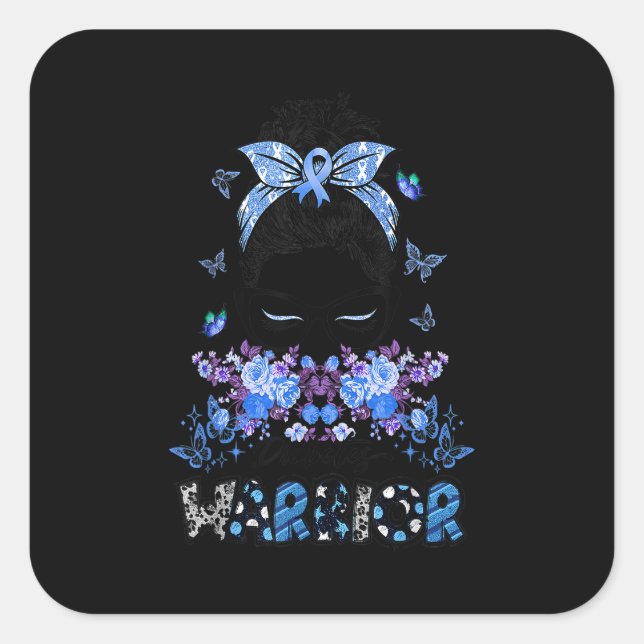 Adesivo Quadrado Diabetes Warrior Awareness Messy Bun Butterfly Rib (Frente)