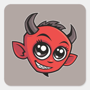 Adesivo Quadrado Diabo de Cartoon Bonito Sorrindo