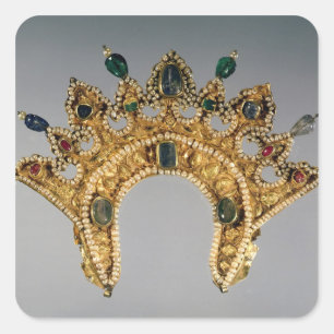 Adesivo Quadrado Diadem do russo, ouro ajustado com pérolas