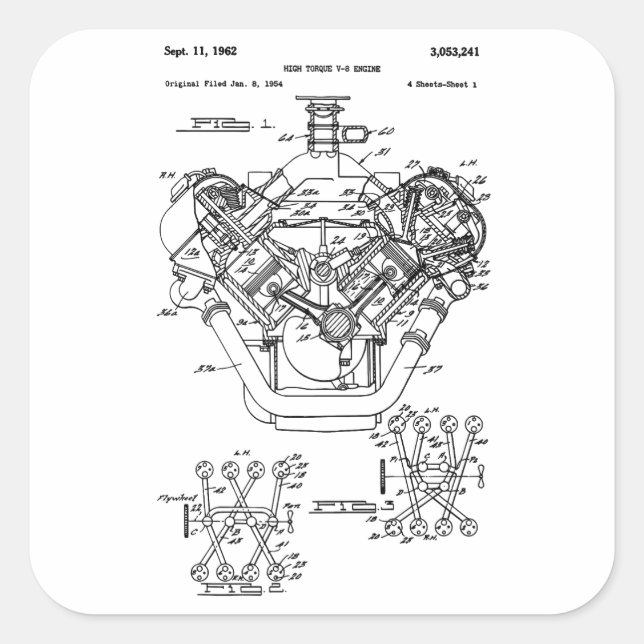 Adesivo Quadrado Diagrama Blueprint de Blocos do Mecanismo de Vinta (Frente)
