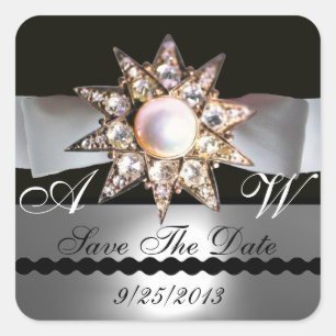 ADESIVO QUADRADO DIAMANTE ESTARRA O MONOGRAMA DE FITA BRANCA PRETA