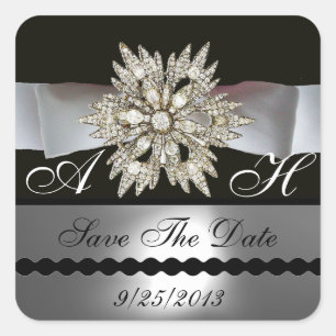 ADESIVO QUADRADO DIAMANTE ESTARRA O MONOGRAMA DE FITA BRANCA PRETA