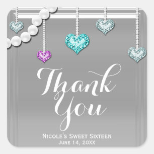 Adesivo Quadrado Diamantes e Pérolas Bling Joias Silver Glam Party