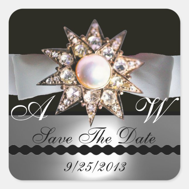 ADESIVO QUADRADO DIAMOND STARS BLACK WHITE RIBBON MONOGRAM (Frente)